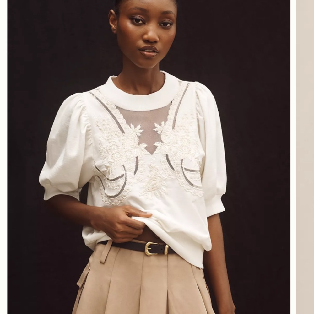 Puff-Sleeve Embellished Elbow-Sleeve Sweatshirt